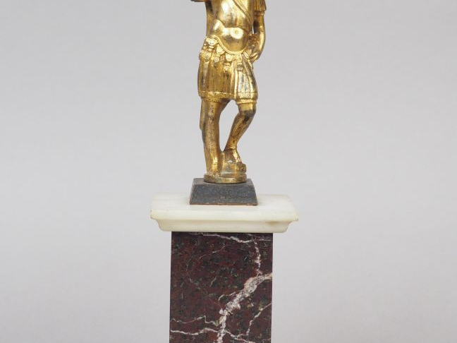 Mars en bronze doré. Italie, XVIIème siècle. Hauteur : 14 cm  Soclé. E