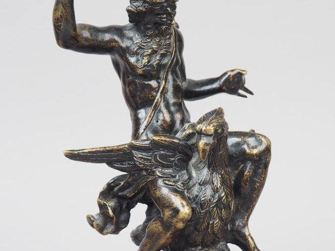 Jupiter chevauchant l’aigle en bronze à patine noire. XVIIème siècle. 