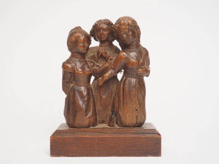 	Groupe en bois sculpté fin XVIème - début XVIIème  « Trois personnage