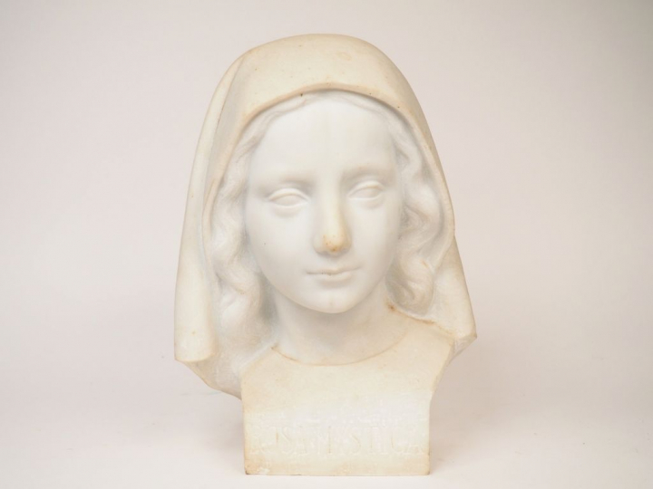 	F. MICHELET « Portrait de Rosa Mystica » Sculpture en marbre blanc de