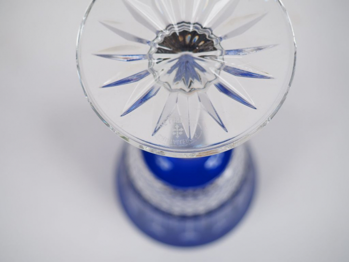 	Cristallerie de Lorraine.  Suite de six verres en cristal bicolore. H