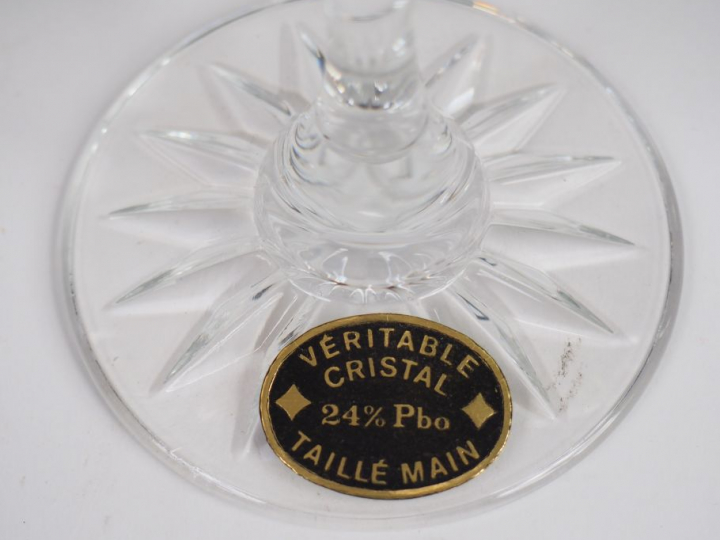 	Cristallerie de Lorraine.  Suite de six verres en cristal bicolore. H
