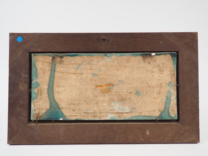 	Plaque XIXème en faïence en léger relief, à décor de scène mythologiq