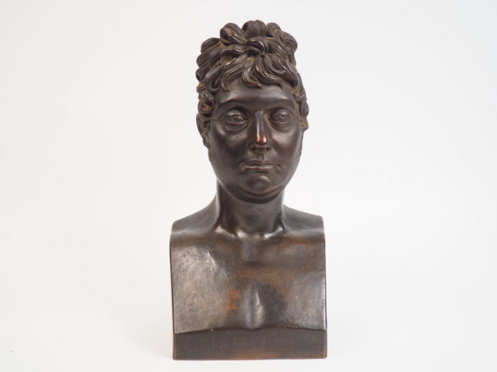 	« Portrait de Laurent Bernier » Buste en plâtre galvanisé. H. 41 cm  