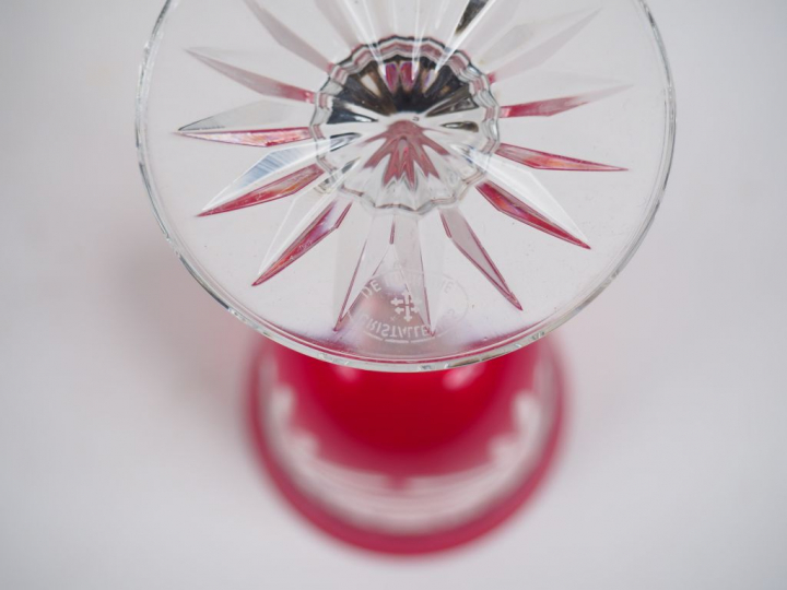 Cristallerie de Lorraine.  Suite de six verres et un flacon en cristal