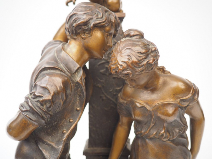 Charles-Georges FERVILLE-SUAN "A la fontaine" Groupe en bronze à patin