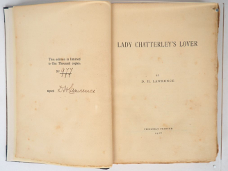 Vente aux enchères LAWRENCE (D.H.). Lady Chatterley’s lover. Florence, Privately Printed,