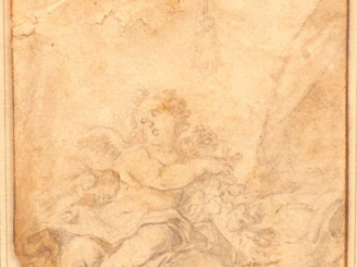 Vente aux enchères 	Ecole flamande du XVIIIème siècle. « Amour sur fond de draperie » Des
