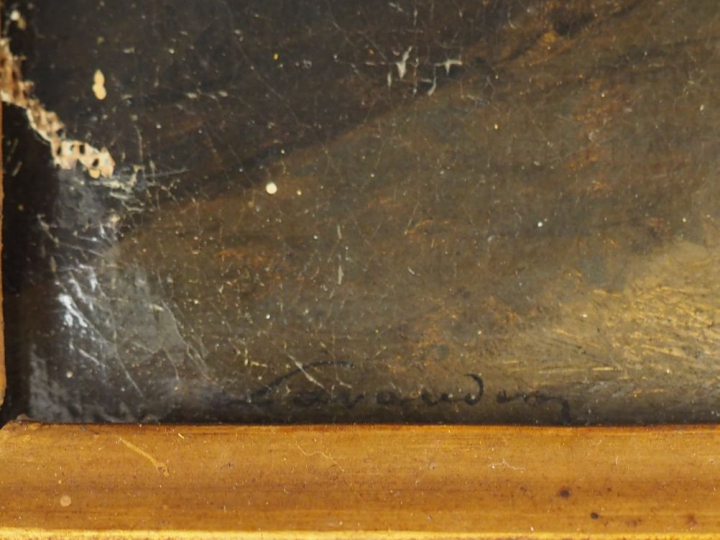 Alphonse LAVAUDAN  "Visite imprévue" Huile sur toile.  Signée en bas à