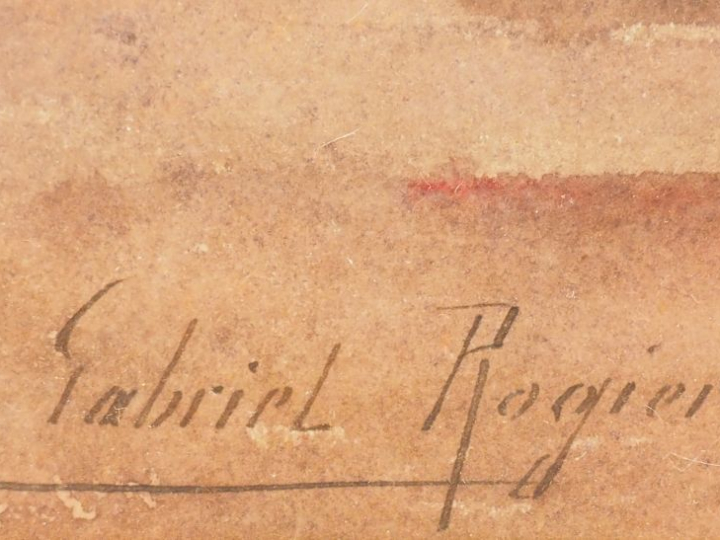 	Gabriel ROGIER  « Bord de Loire animé » Aquarelle. Signée en bas à ga
