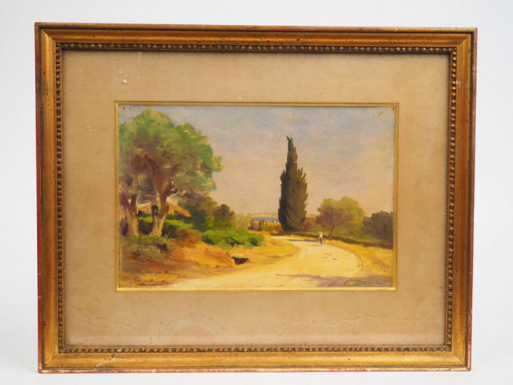 	Georges ANQUETIN.  « Paysage provençal » Huile sur papier.  Signée en