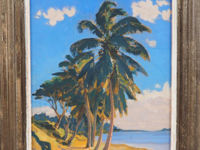 P. BLEGER  « Les cocotiers » Huile sur toile. Signée en bas à droite 4