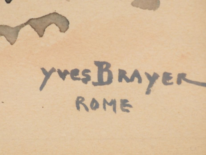 Yves BRAYER  "Cardinaux place Saint Pierre à Rome" Aquarelle.  Signée 