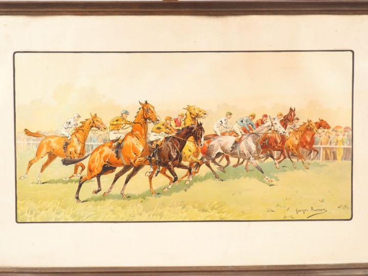 Georges BUSSON  « Course de chevaux ».  Lithographie.