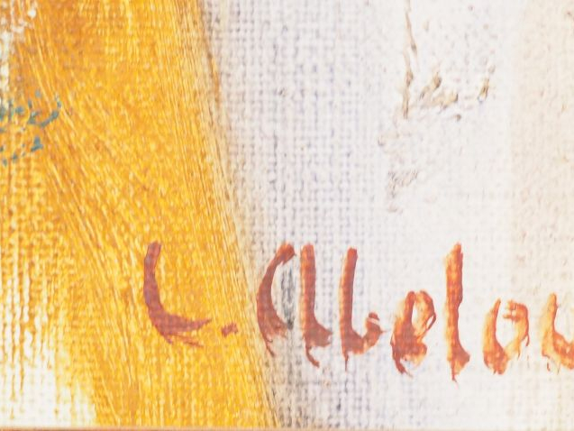 L. ABELOUS  « Bistrot sur la plage à Collioure » Huile sur toile. Sign