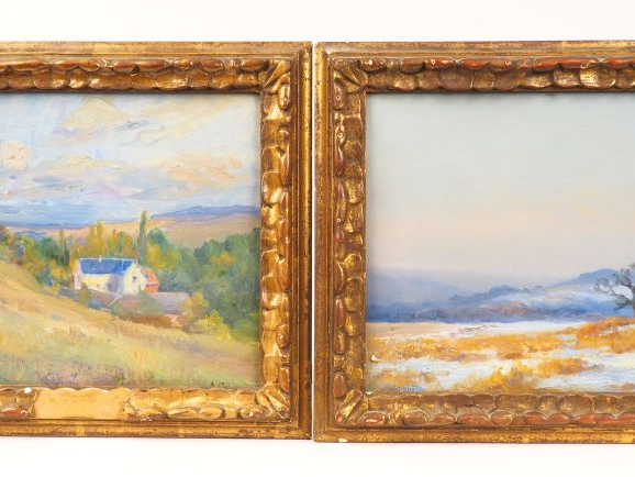 	A. COIGNARD.  « Paysages » Paire d’huiles sur carton. 23 x 33.5 cm