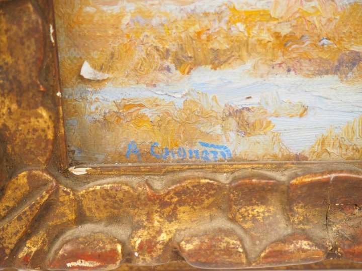 	A. COIGNARD.  « Paysages » Paire d’huiles sur carton. 23 x 33.5 cm