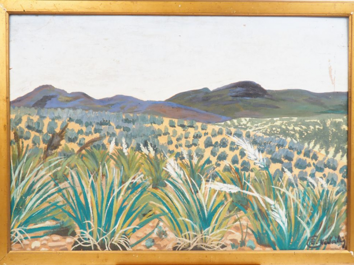 Etienne CHEVALIER  « Paysage d’Afrique du Nord » Huile sur panneau. Si