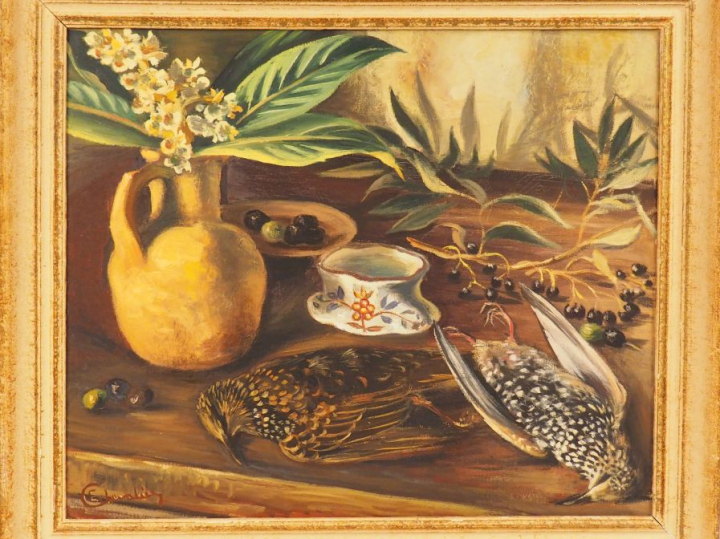 Etienne CHEVALIER « Nature morte au gibier » Huile sur toile. Signée e