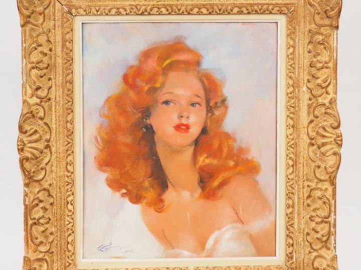 Jean-Gabriel DOMERGUE  "Portrait de monique" Huile sur panneau.  Signé