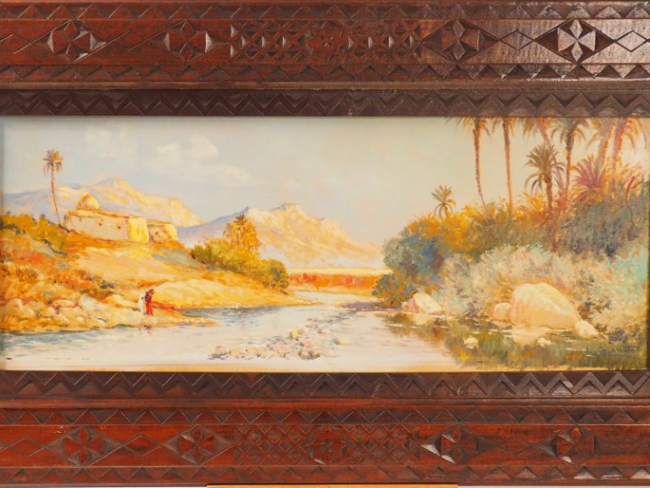 Louis GRANATA  "L'Oued" Huile sur panneau.  Signée en bas à droite.  3
