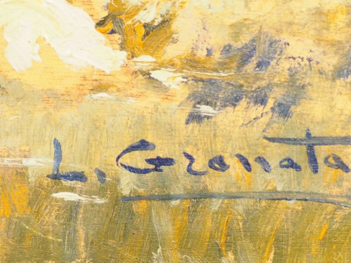 Louis GRANATA  "L'Oued" Huile sur panneau.  Signée en bas à droite.  3