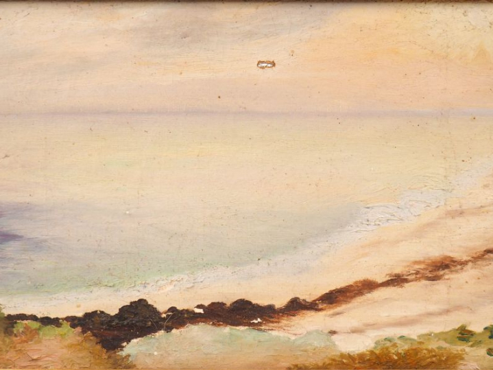 M. HALAY. « Vue de Belle-Ile en mer » Paire d’huiles sur toile. Signée