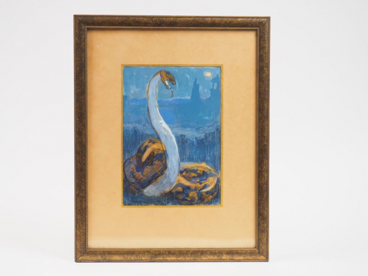 	Paul JOUVE.  « Kaa » Aquarelle gouachée. Signée en bas à gauche.  22,