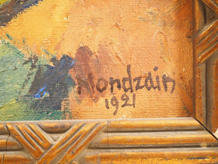 MONDZAIN « Chemin sous les arbres » Huile sur toile.  Signée en bas à 