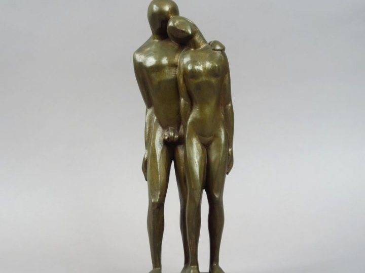 Ferdinand PARPAN "Petit couple marchant dans la vie" Groupe en bronze.