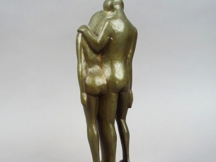 Ferdinand PARPAN "Petit couple marchant dans la vie" Groupe en bronze.
