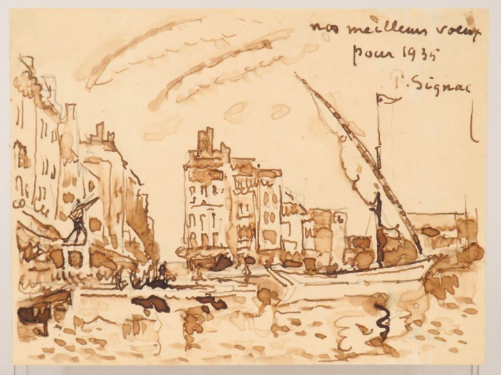 Paul SIGNAC  "St-Tropez"  Lavis. Signé en haut à droite, dédicacé et d
