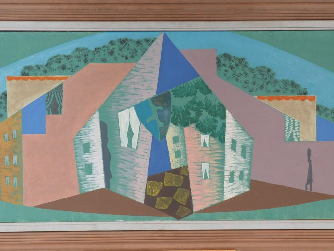 	Léopold SURVAGE.  "Homme dans la ville". Huile sur toile.  Signée en 