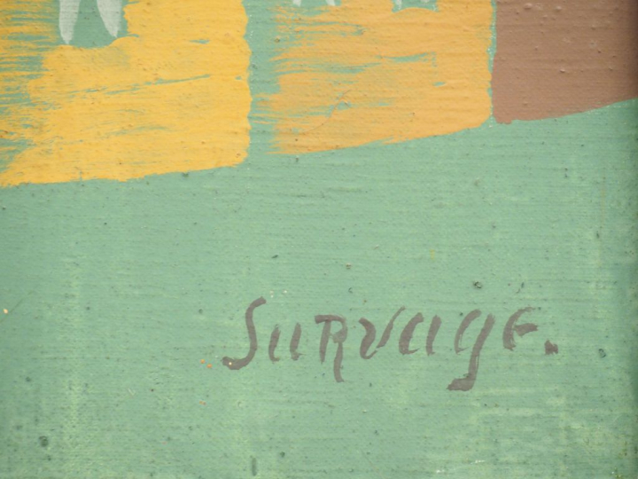 	Léopold SURVAGE.  "Homme dans la ville". Huile sur toile.  Signée en 