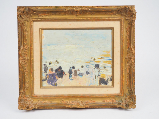 Vente aux enchères Jacques TRUPHÉMUS "Bord de mer" Huile sur panneau.  Signée en bas à ga