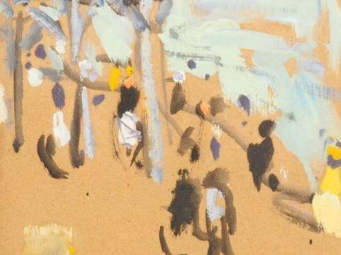 Jacques TRUPHÉMUS  "La passerelle" Gouache sur papier.  Signée en bas 