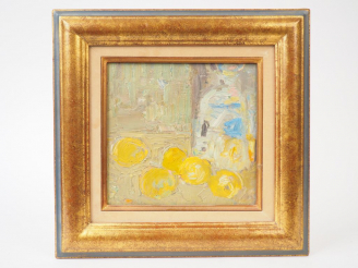 Vente aux enchères Jacques TRUPHÉMUS "Le flacon d'opaline" Huile sur papier. Signée en ba