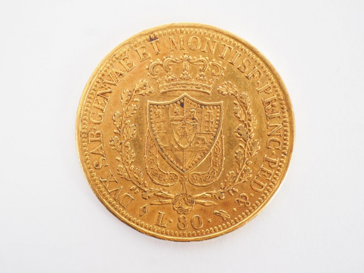 Pièce de 80 Lires or, 1826. FRAIS ACHETEURS 5% TTC