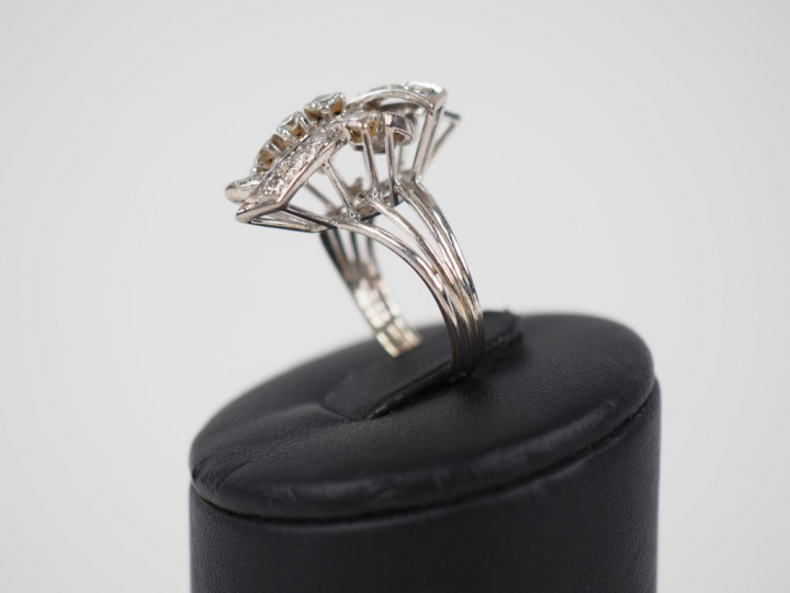 Bague en or blanc, sertie de petits diamants, à décor de motif stylisé