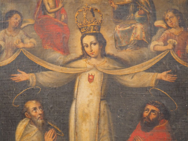 	Ecole espagnole XVIIIème. 'Représentation de trois saints personnages