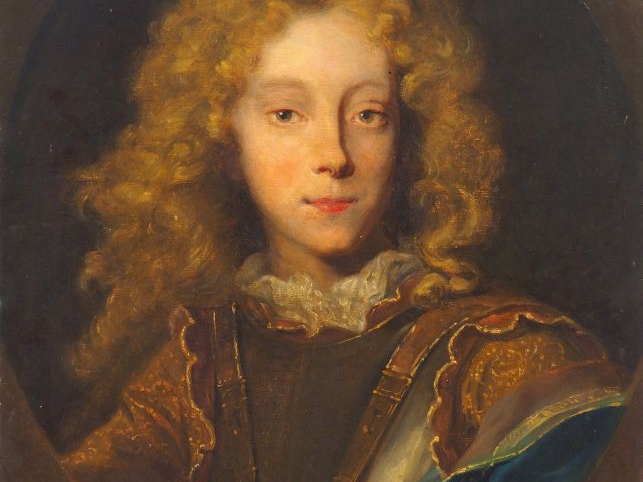 Ecole française XIXème. 'Portrait de jeune prince en cuirasse'. Huile 