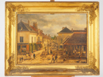 Vente aux enchères Giuseppe CANELLA  "Route de Rocquemont à Luzarches". (les halles et le