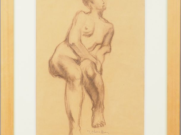 Jean CHEVOLLEAU. 'Nue'. Dessin, signé en bas à droite. Dim. : 37 x 26 
