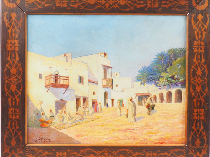 Louis DEBANNE. 'Le gourbi à Biskra'. Huile sur toile, signée en bas à 