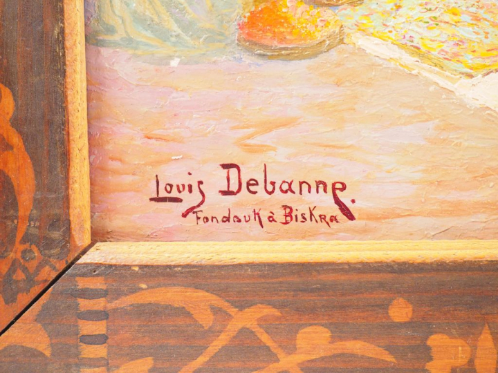 Louis DEBANNE. 'Le gourbi à Biskra'. Huile sur toile, signée en bas à 