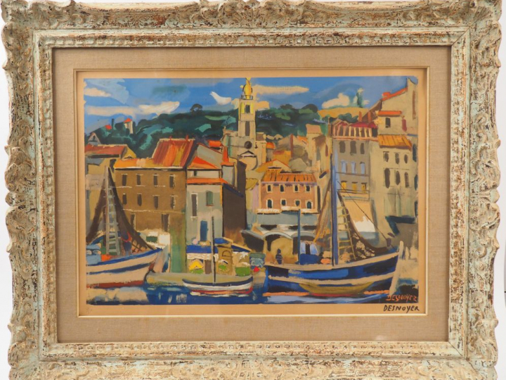 François DESNOYER. 'Le port de Sète'. Lithographie en couleurs, signée