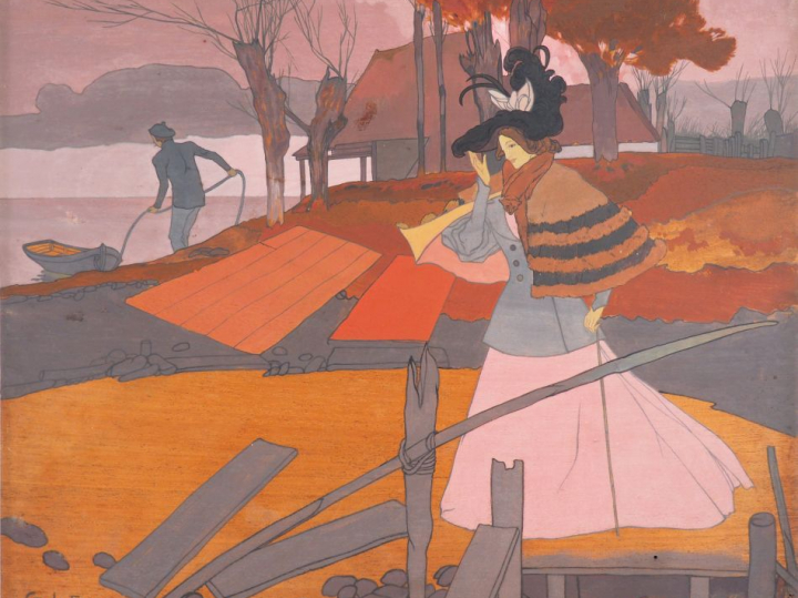 Georges de FEURE. 'Le billet' et 'La promenade en barque'. Huiles sur 