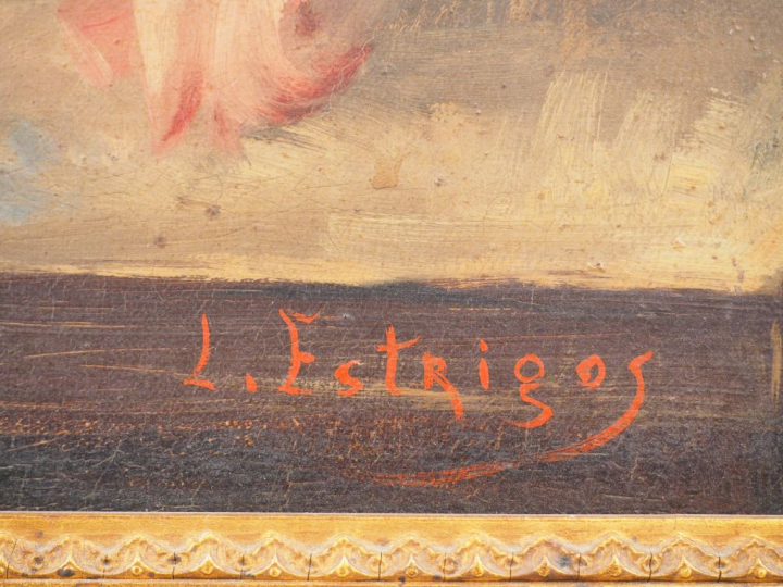 L. ESTRIGOS. 'Nature morte au bouquet de fleurs'. Huile sur toile, sig