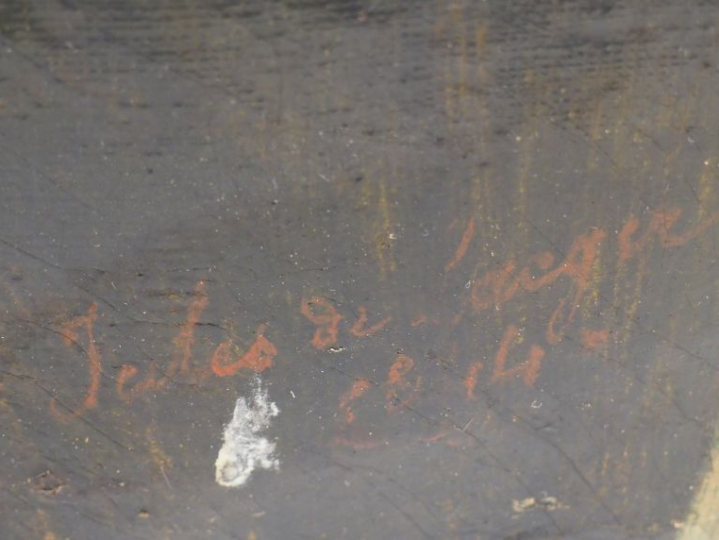 	Jules de LACGER. 'Portrait de fillette tenant des roses'. Huile sur t