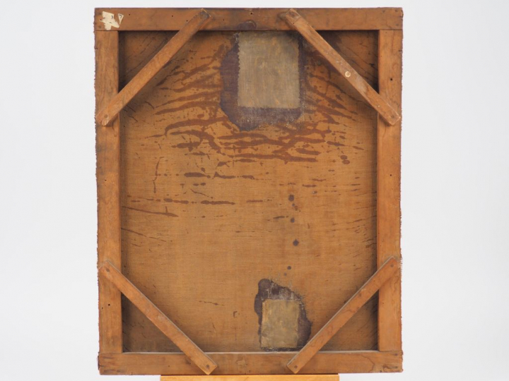 	Jules de LACGER. 'Portrait de fillette tenant des roses'. Huile sur t